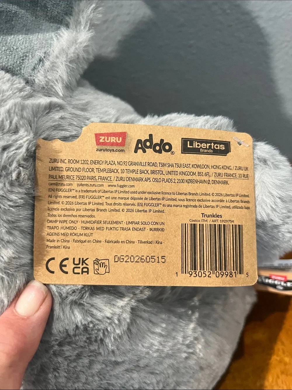 Fuggler Gray Plush “Trunkles” Elephant Stuffed Toy